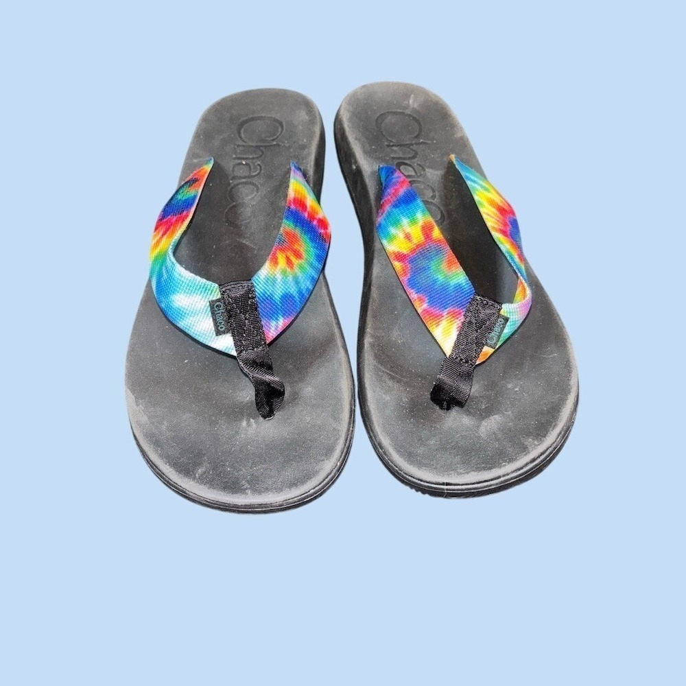 Chaco Chillos Flip Flops Unisex Kids Size M Tie Dye Thong Sandals textured beach